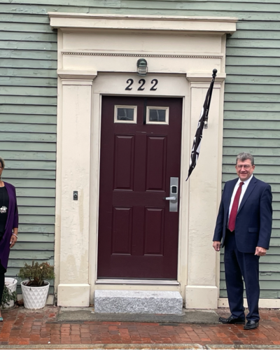 Executive Director JerriAnne Boggis and Daniel Morrison Chief Executive Officer at Cambridge Trust New Hampshire, outside BHTNH headquarters in Portsmouth NH