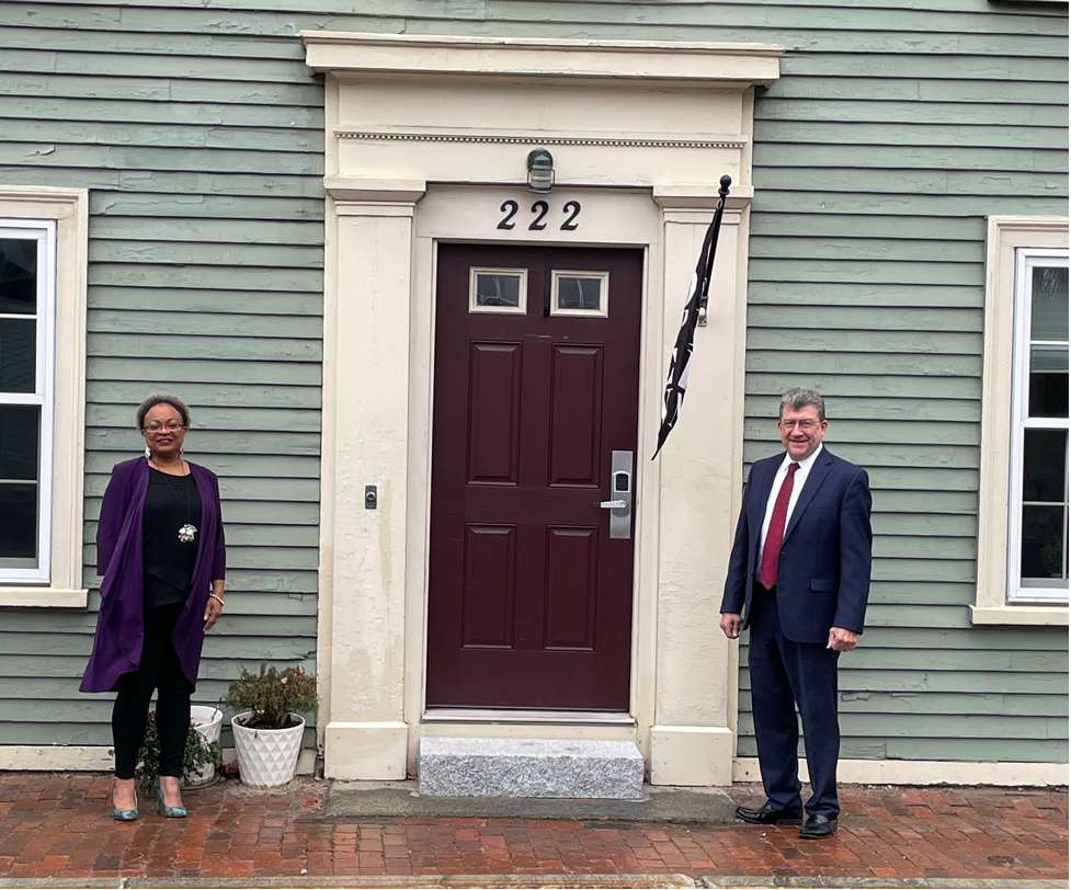 Executive Director JerriAnne Boggis and Daniel Morrison Chief Executive Officer at Cambridge Trust New Hampshire, outside BHTNH headquarters in Portsmouth NH